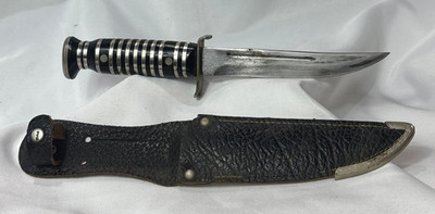 Vtg Globemaster 61470/M Knife Fixed Blade Stacked Handle W/ Matching Sheath