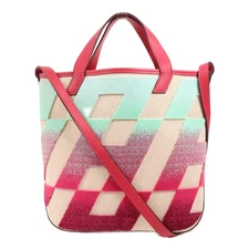 HERMES Cabas H En Biais 27 2 Way Shoulder Bag Handbag Toile H/Velvet Framboise