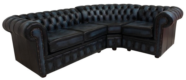 Ecksofa Ledersofa Polster Eck Couch Garnitur Sitz Schwarz Design Chesterfield-image