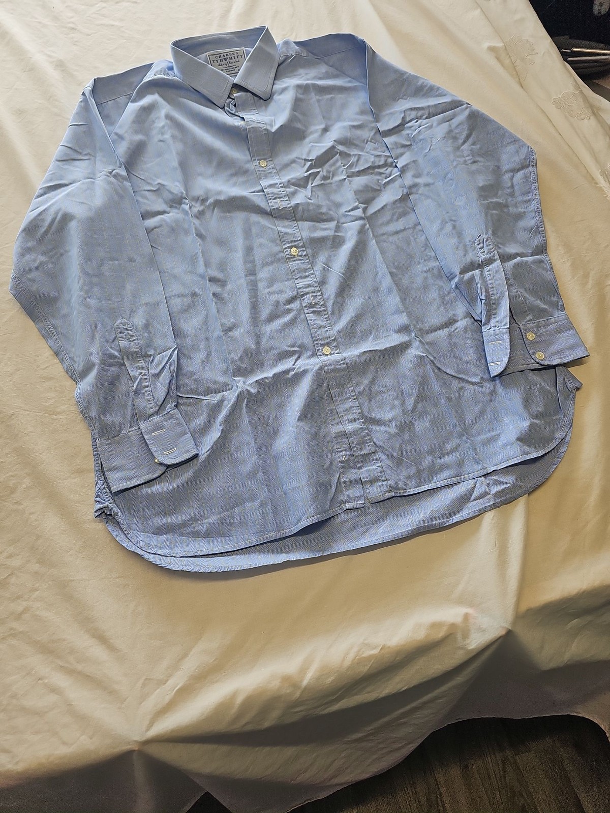 Charles Tyrwhitt Men's Light Blue Plaid Dress Shirt 17.5 36 S805 image 3