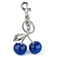 Glitter Cherry Bag Charm with Key Ring and Clip, Cute Cherry Keychain for Blue