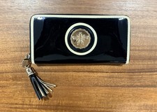 Bosom Buddy Black Patent Leather Bee Wallet Zip Around Tassel Lisi Lerch Gold