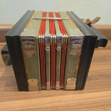 Antique German Button Accordion Beaver Brand Squeeze Box 11 in wide  Multicolor