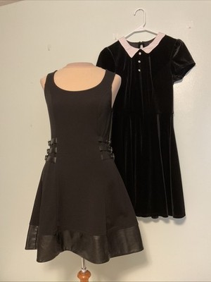 Hot Topic Black Dress x2 Sleeveless w/ Side Buckles & Velvet Women s Small