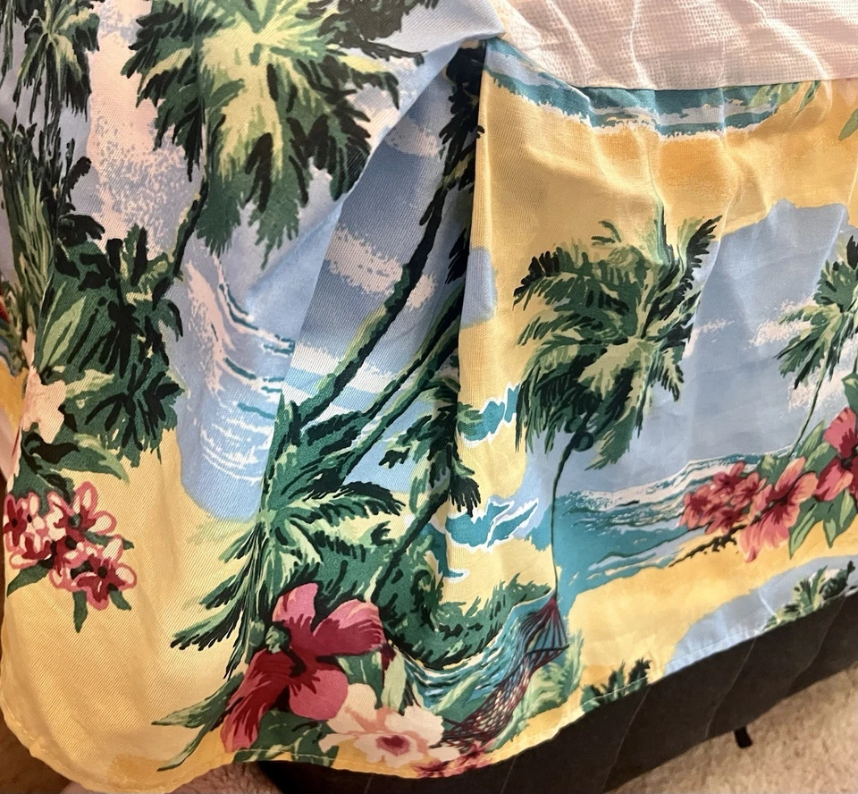 Винтажная юбка-кровать Dan River тропическая пальма гибискус гавайский тики ретро - Изображение 4 из 4