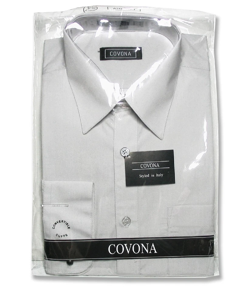 Camisa de vestir para hombre color gris plateado liso con puños convertibles talla 15 34/35 Foto 4 de 4