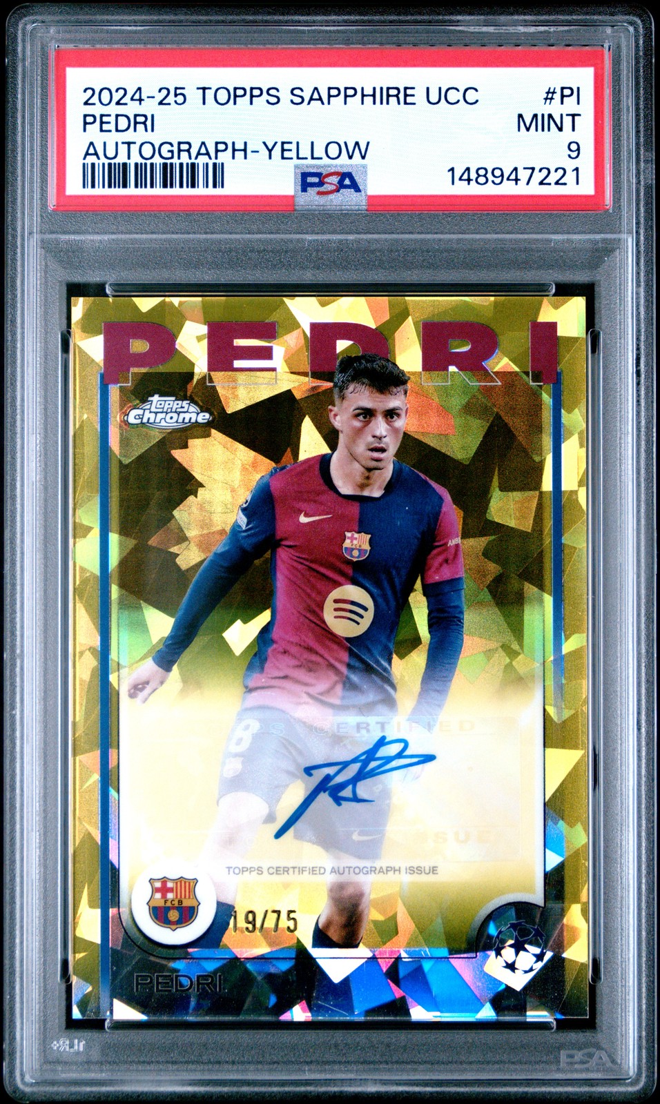 TOPPS CHROME SAPPHIRE EDITION UEFA CLUB COMPETITIONS AUTOS #PI PEDRI 19/75 PSA 9
