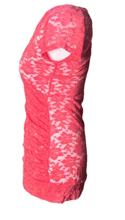 Y2K Sheer Lace Coral Feminine Romantic Top Vanity Sz M 2000s Indie Sleaze Party - Image 3 of 4