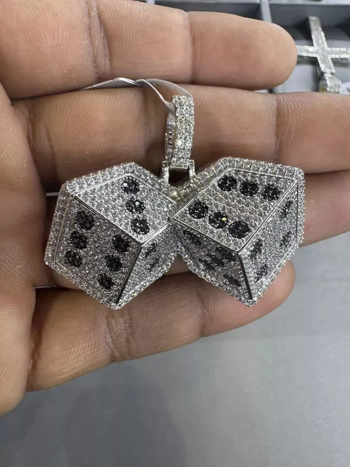 2Ct Round Cut Lab Created Diamond Dice Mens Pendant 14k White Gold Plated Silver