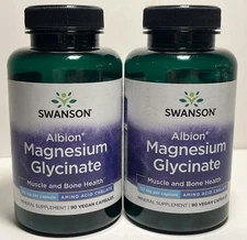 Swanson Albion Magnesium Glycinate 133 mg 2 x 90 Capsule Heart Nerve Bone Health