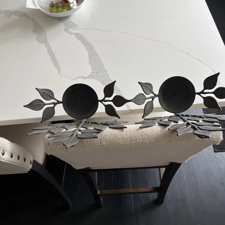 Juego de dos apliques botánicos Pottery Barn hoja de hierro negro Foto 3 de 4