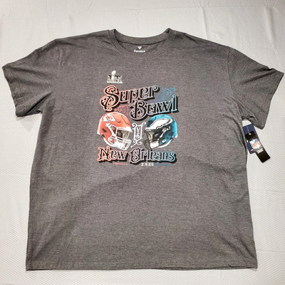 Philadelphia Eagles vs KC Chiefs Men's 4XL Super Bowl LIX NFL T Shirt Gray NWT