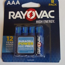 Rayovac High Energy AAA Alkaline Batteries 8 Pack 1.5V 12-Year Guarantee