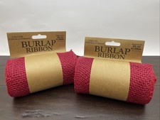 Burlap Ribbon, 5.5" x 15 feet each VTG 2011 Red Burgundy Maroon New Set Of 2