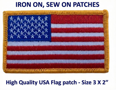 USA American Flag Patch 3x2'' Embroidered Iron-On Sew-On Gold Border Quality