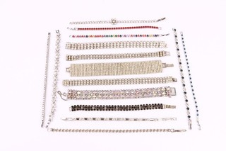 Vintage Tennis Bracelets Lot Silver Tone Auroral Borealis Crystal x15 218.44g