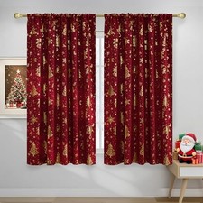 2 Panels Christmas Red 52"W x 63"L Pack of 2 Rod Pocket Christmas Red