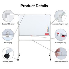 Mobile Magnetic Rolling Whiteboard with Stand Wheels Markers/Eraser/Magnets