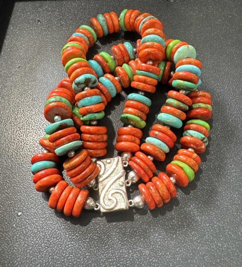 Jay King Coral & Turquoise Bracelet Sterling Silver Mine Finds 6”