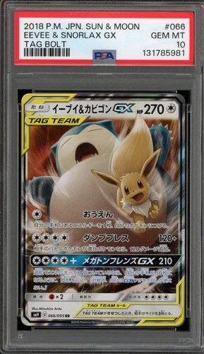 Pokemon Eevee & Snorlax GX Tag Bolt Japanese Holo #066 PSA 10 Gem Mint