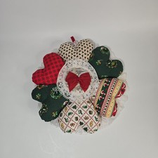 Christmas Hang Wreath Patchwork Fabric Stuffed Quilt Handmade Vintage Country