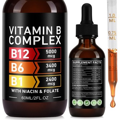 Vitamin B Complex Drops B12 B6 Metabolism 60ML | Complejo B Gotas Energía