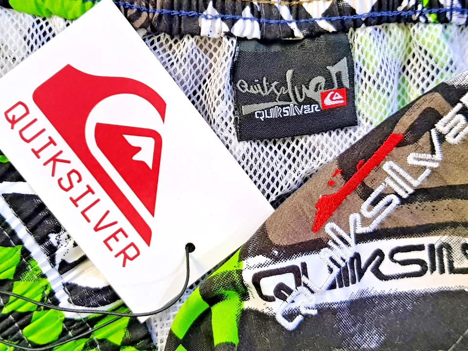 QUIKSILVER Mens Black & Green SWIMMING SHORTS Beach - 2XL - Waist 36-38" - £69 - Image 3 of 4