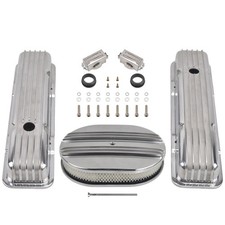 Polished Aluminum Short Valve Covers12 Half Finned Air Clean For 58-86 Sbc 350