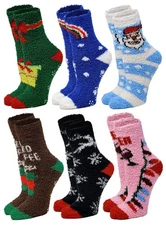 6 Pairs Pack Super Soft Cozy Fuzzy Winter Warm Non Skid Slipper Bed Socks