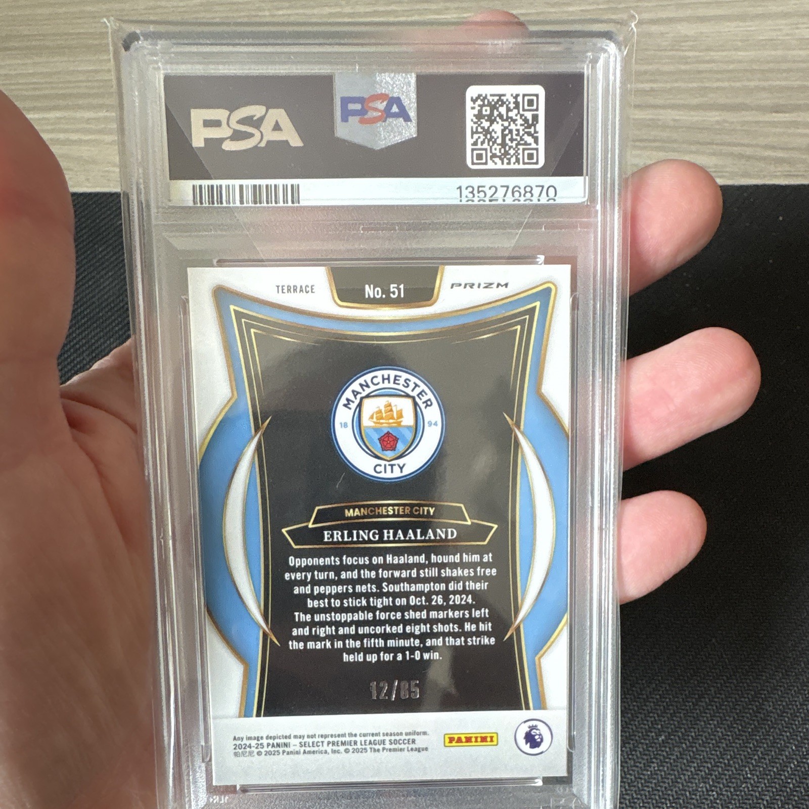 Panini Select Erling Haaland Man City Terrace White Ice Prizm /85 PSA 9 view 2