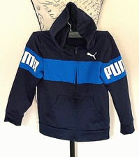 PUMA Boys Full Zip Navy/Blue Hooded Jacket, Pockets, Logo Size 6