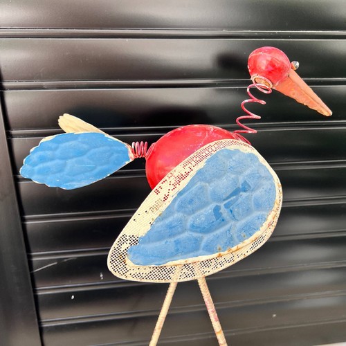 Primitiv Vintage Metal Bird Sculpture Rustic Garden Yard Art Folk Outdoor Decor - Picture 3 of 8