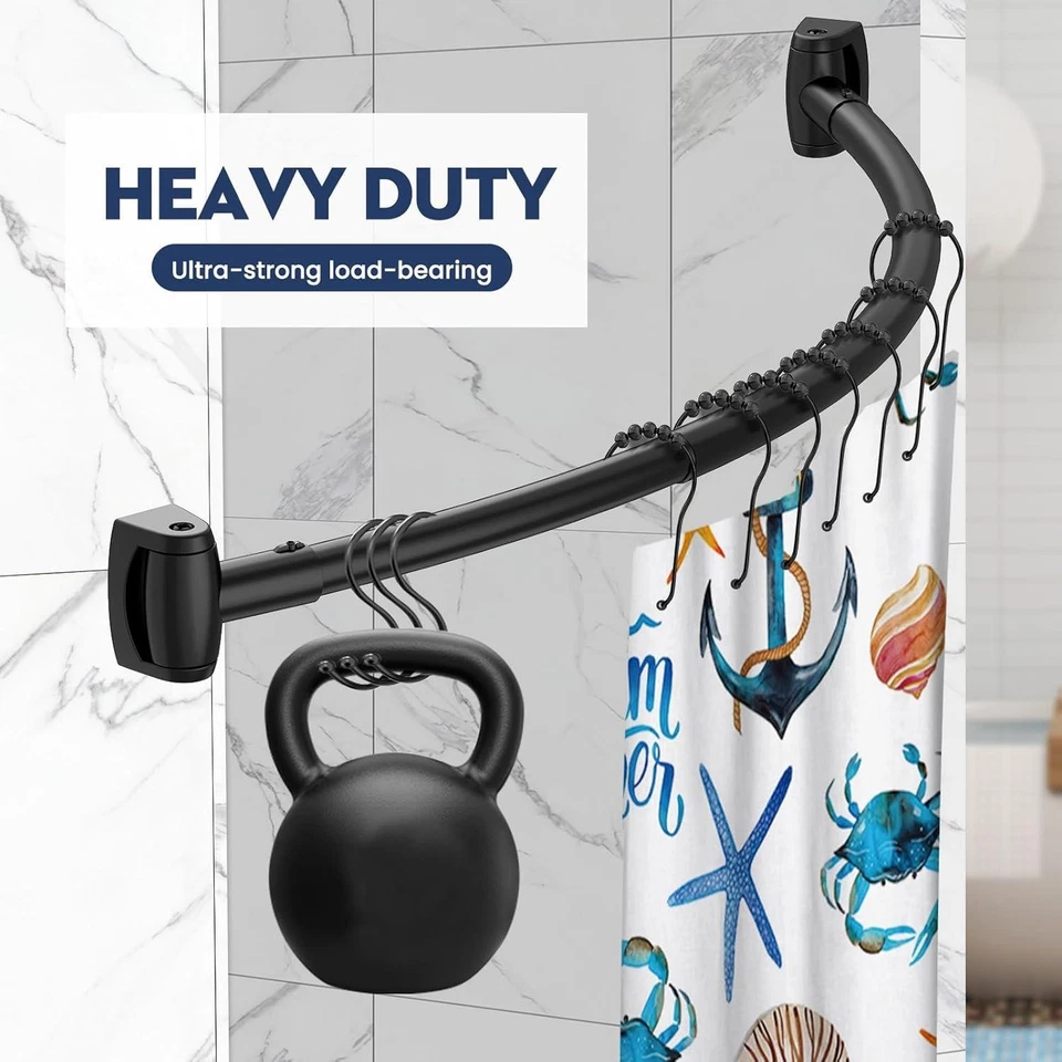 Black Curved Shower Curtain Rod 40-78 Inches Adjustable Splicing Design Shower R - Image 4 of 4