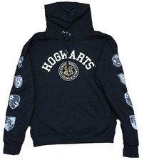 Harry Potter Mens Pullover Hoodie- Hogwarts School Crest Sleeve Houses