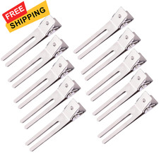 10 Pack Double Prong Pin Curl Clips, Duck Billed 1 Count Pack of 10 , Silver