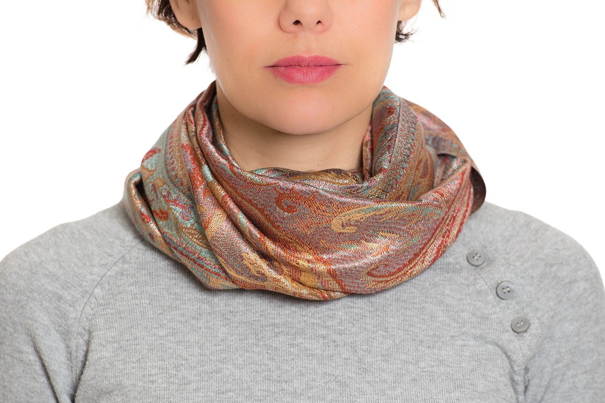 Sciarpa In Seta Pashmina 100% - Motivo Paisley, 160x35 Cm, Unisex, Dall'India