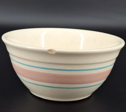 Vintage McCoy Keramik Rosa & Blau Streifen Menge 4 Mischen Stapeln Schüsseln Set LESEN - Bild 17 von 19