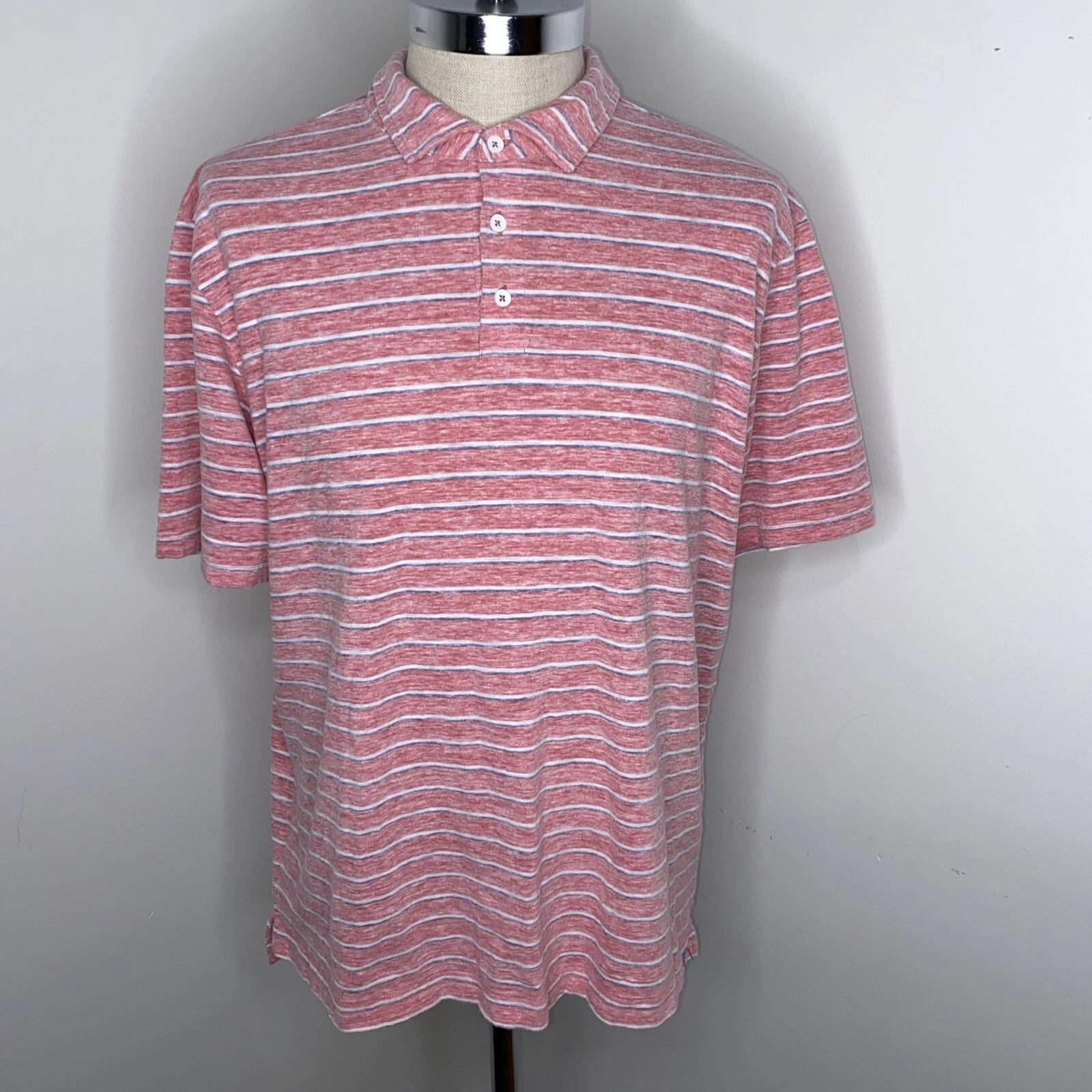 Peter Millar Polo Shirt Pink Striped SIze XL Golf Shirt Collar Short Sleeve
