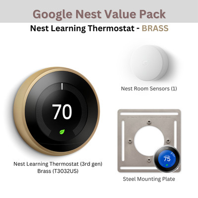 BRASS Pack: Nest Learning Thermostat 3rd gen + 1x Room Sensor + Mounting Plate