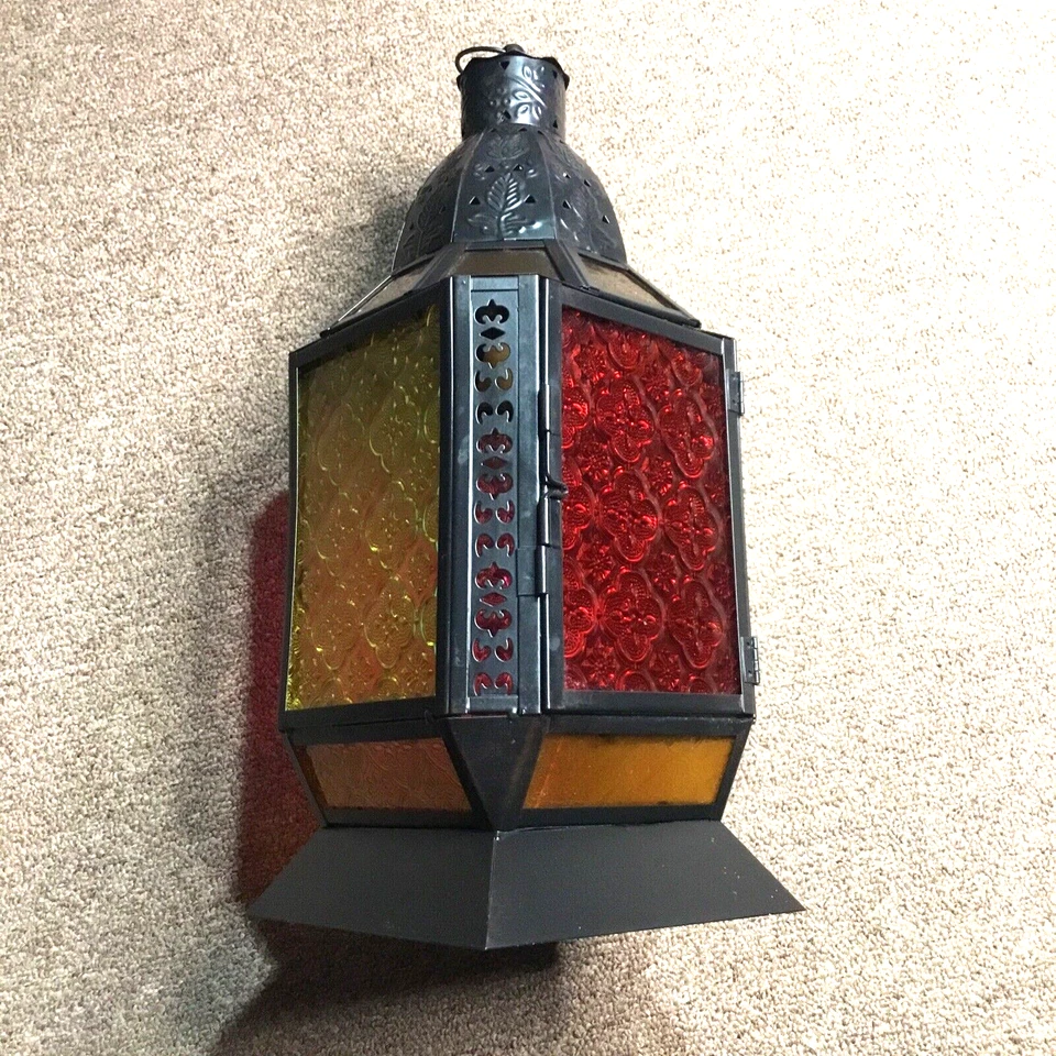 Candelabro colgante linterna vintage color metal ornamentado vidrio 15" de largo Foto 2 de 4