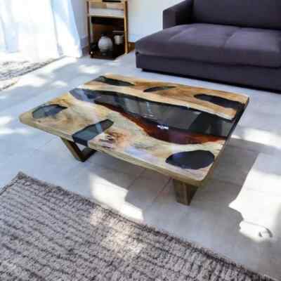 Elegant Clear Resin and Wood Epoxy Center Dining Table Top   Perfect for Indoor