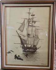 William C GILPIN Authentic Lithograph SAILBOAT "OLD IRONSIDES" #10 SiGNED Rare