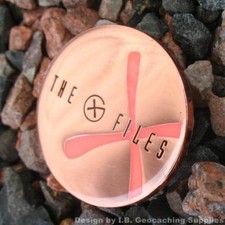 X-FILES Themed GLOW-in-the-DARK Copper Geocoin (Red, Trackable+Icon)
