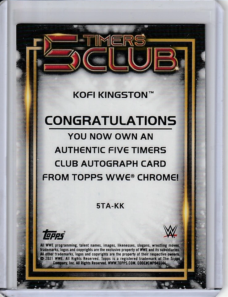 2021 Topps Chrome WWE KOFI KINGSTON 5 Timers Club Auto 94/99 #5TA-KK - Image 2 of 2