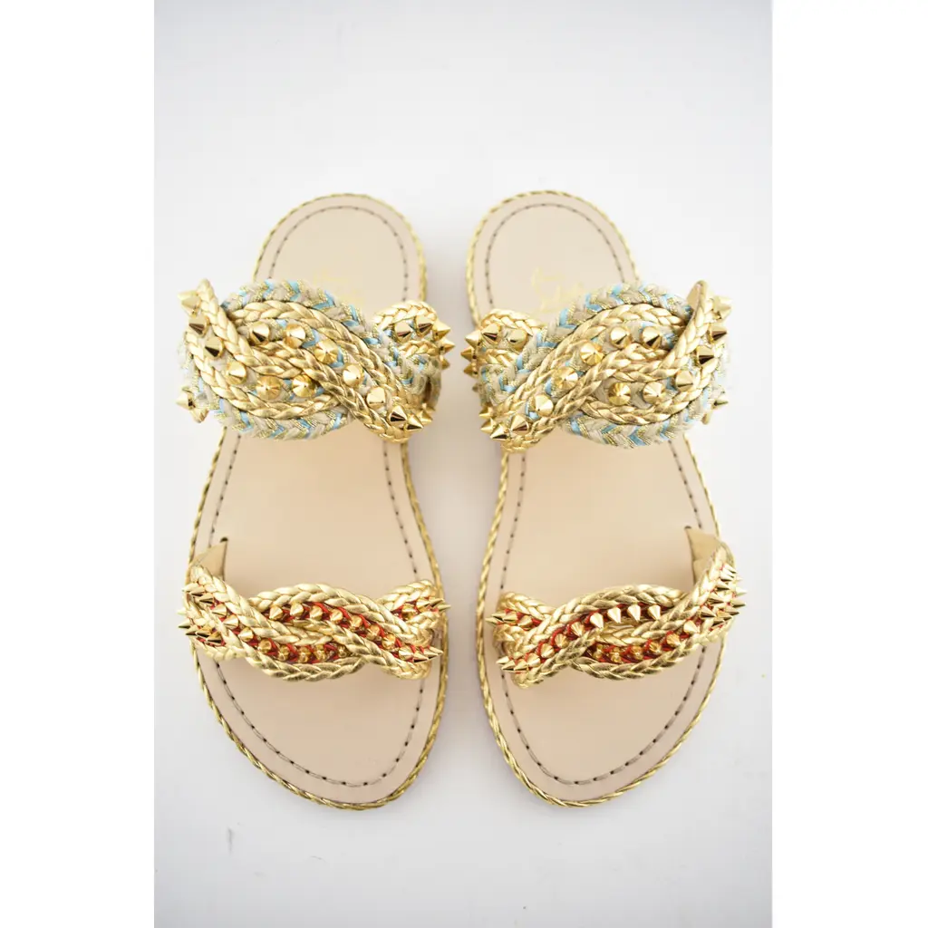 Christian Louboutin Normandie Flat Rope Gold Leather Spike