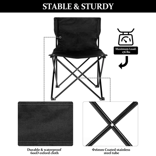 Silla Cuna Camping Plegable con Bolsa de Almacenamiento para Adultos, Portátil Elegante Negra - Imagen 2 de 11