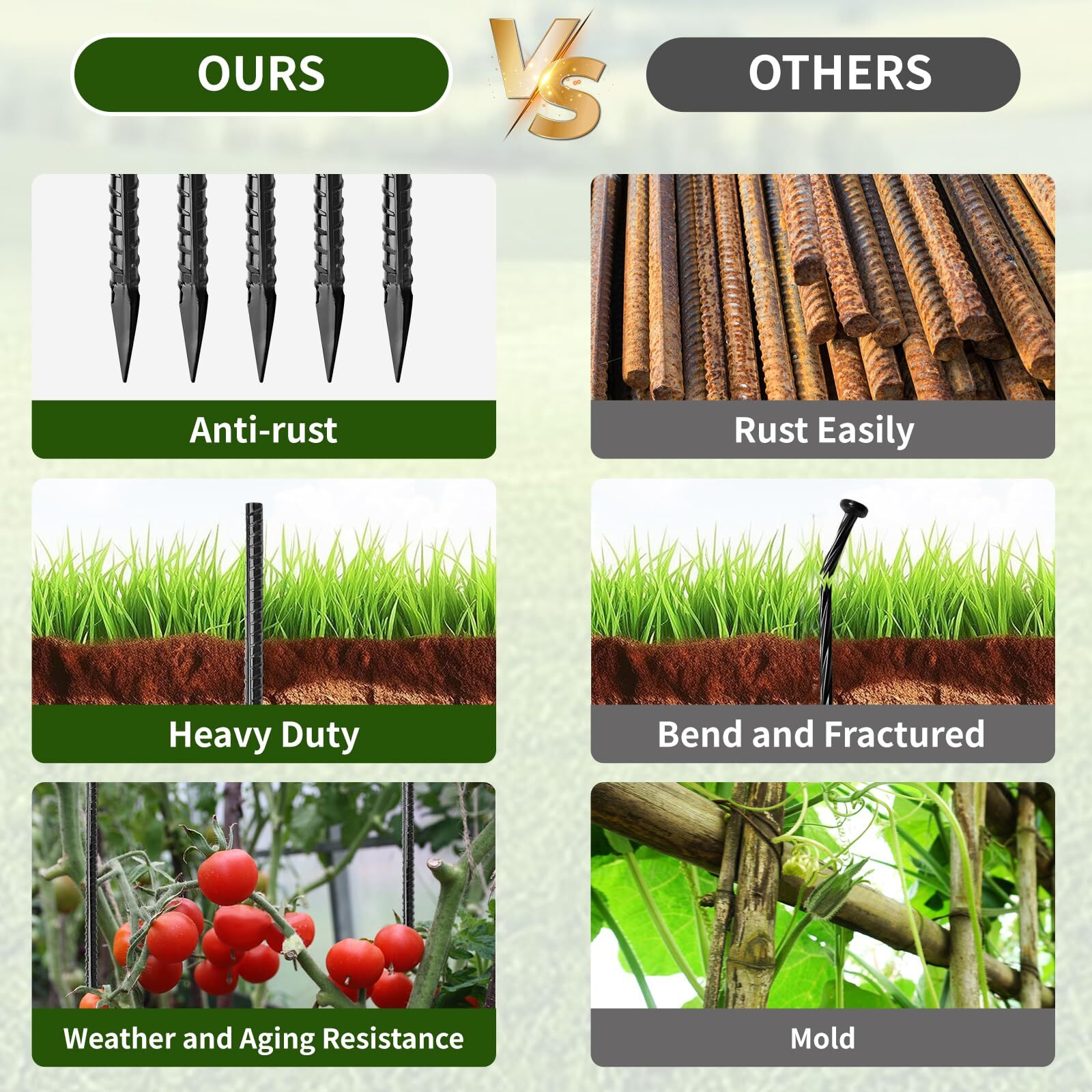 16 inches Ground Rebar Stakes 16 pcs Heavy Duty Metal Spikes for Concrete Tim...