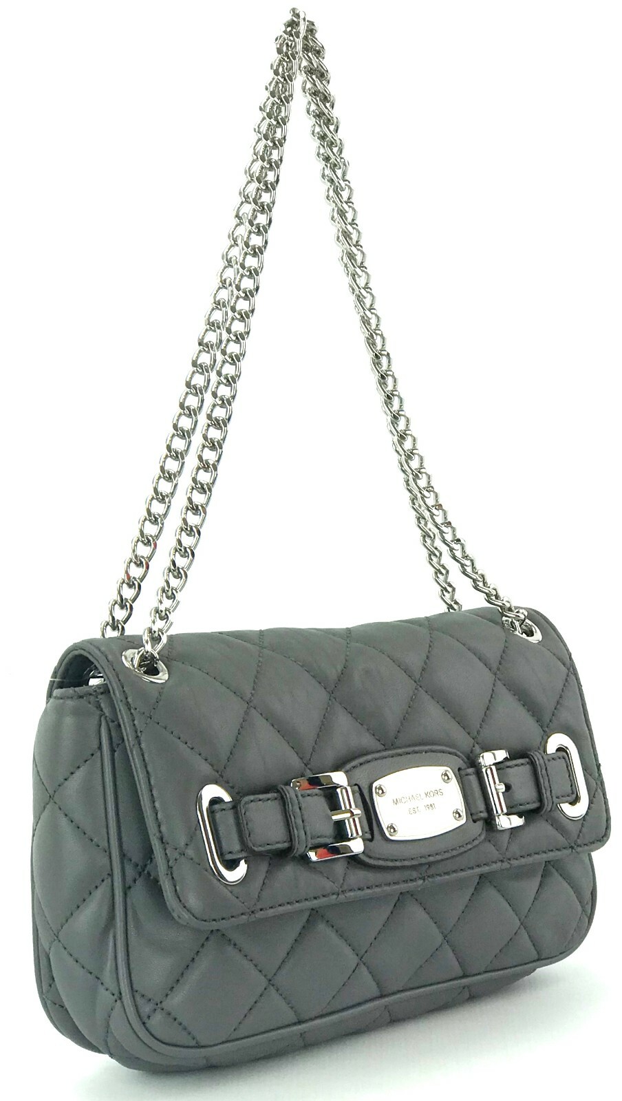 Michael Kors Grey Shoulder Bag Grey Quilted Leather Medium Handbag Hamilton