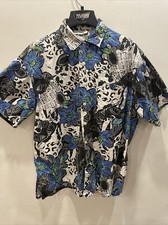 Vintage NWT Gottex Men's Hawaiian Shirt Size L Navy Blue Black Orchid Flowers