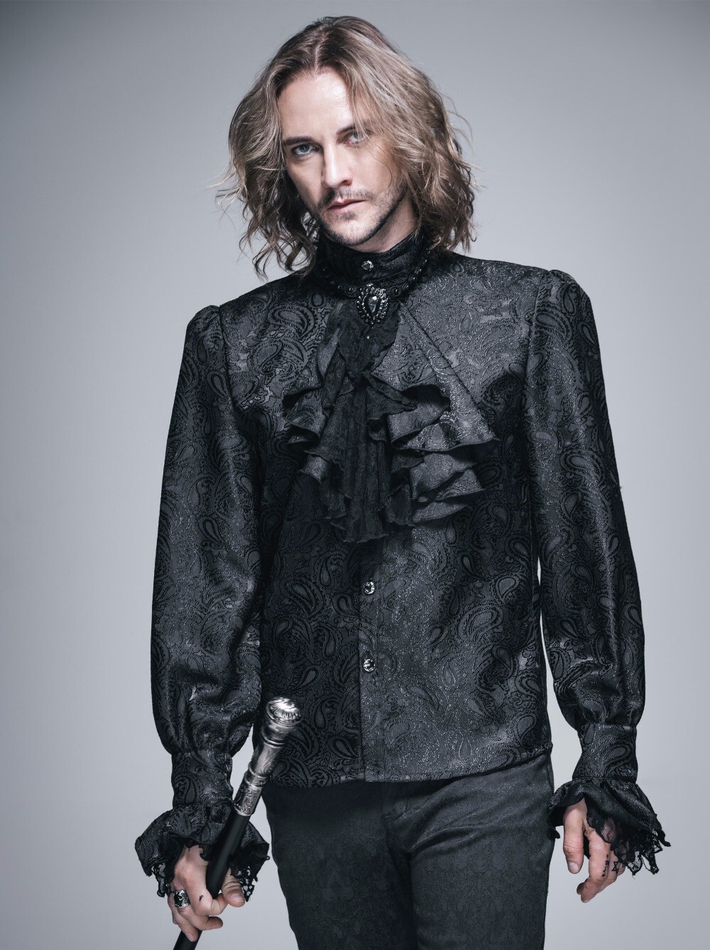 Devil Fashion Mens Gothic Shirt Top Regency Steampunk Aristocrat +Cravat Cosplay